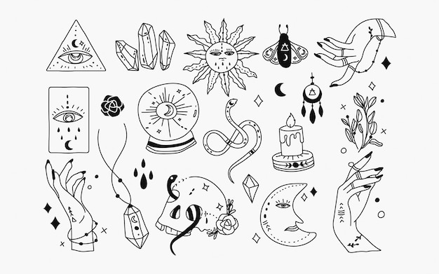Vector mixed spiritual astrology illustration elements