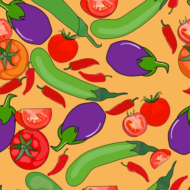 Mixed vegetables and fruit seamless pattern