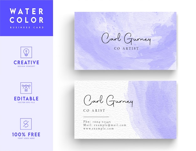 Mixed watercolor horizontal watercolor business card template