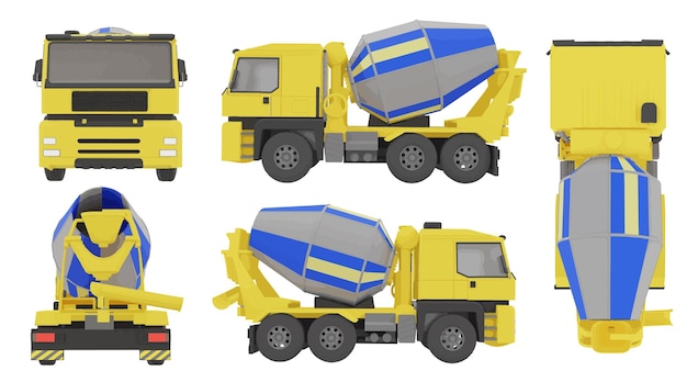 Macchine per la costruzione di autocarri per cemento miscelatore per colata di cemento illustrazione vettoriale su sfondo bianco