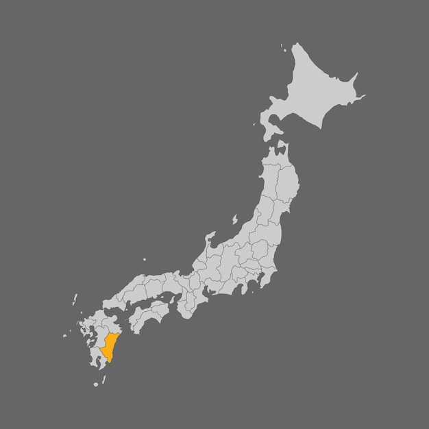 日本地図上の宮崎県のハイライト