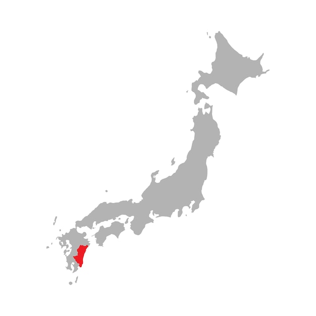 Vector miyazaki prefecture highlighted on the map of japan on white background