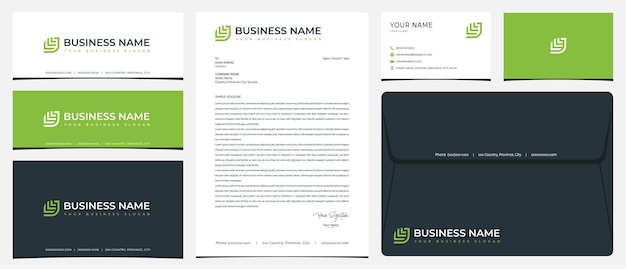 MJ leaf logo with stationery, business card and social media banner designs