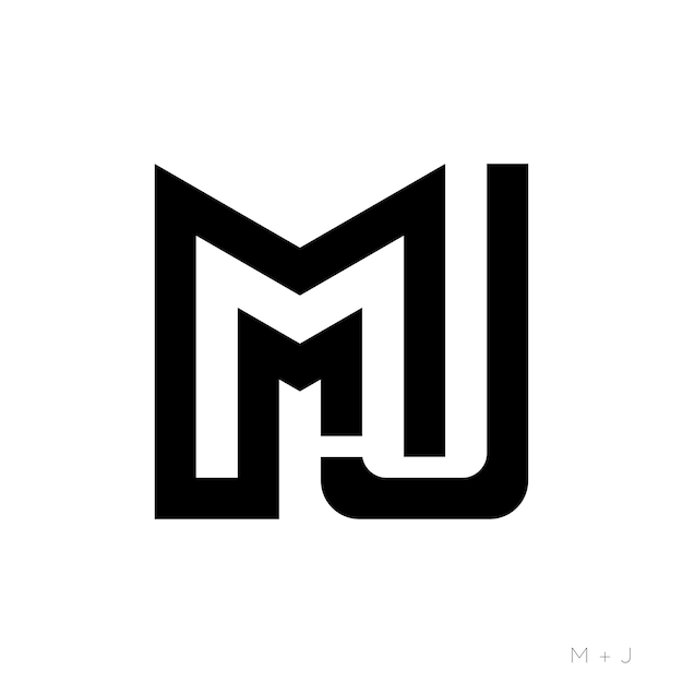 白い背景の上の MJ 文字ロゴ デザイン