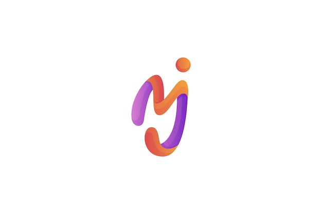 Mj lettera logo con design 3d in sfumatura di colore viola e arancione