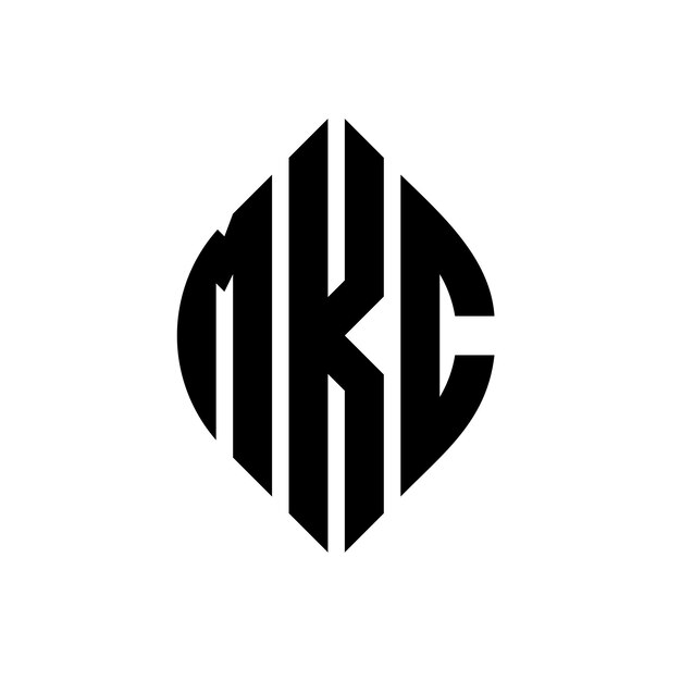 MKC 円形の文字 ロゴ デザイン 円と円の形 MKC エリプス文字 タイポグラフィックスタイル 3つのイニシャルが円形のロゴを形成する MKC 圓形エンブレム 抽象モノグラム 文字マーク ベクトル