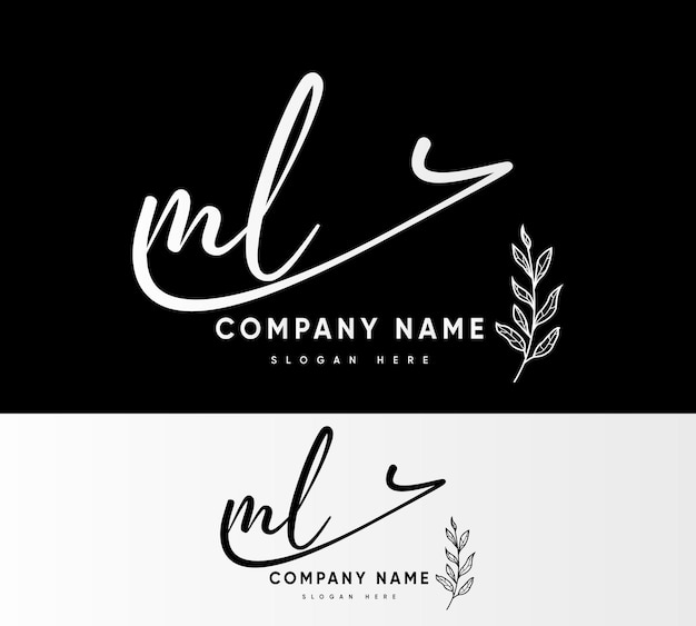 Vector ml m l initial letter handwriting and signature logo beauty vector initial logo fashion boutique