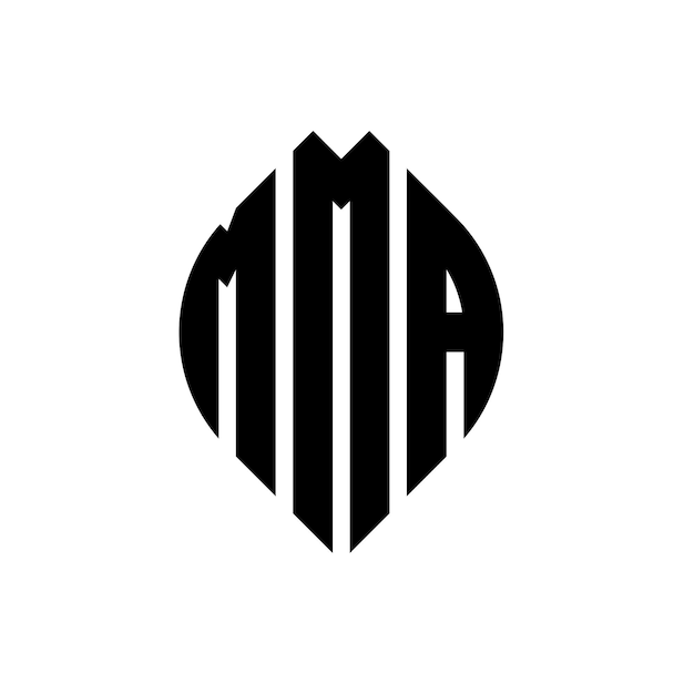 원과 타원 모양의 Mma 문자 로고 디자인 Mma 타원 모형의 Mma 글자 모양의 3개의 이니셜이 원 로고를 형성합니다 Mma 서클 블럼 추상 모노그램 문자 표지 터