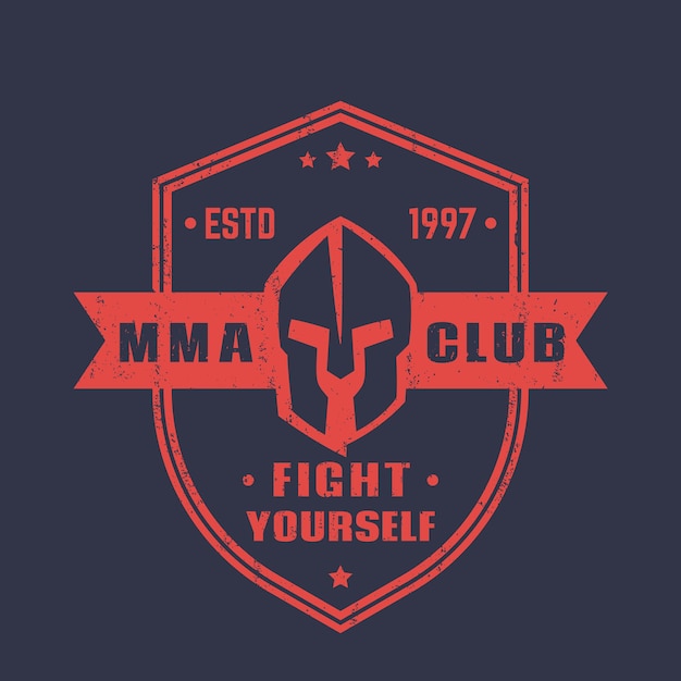 Vector mma club shield shape emblem, badge, logo with spartan helmet