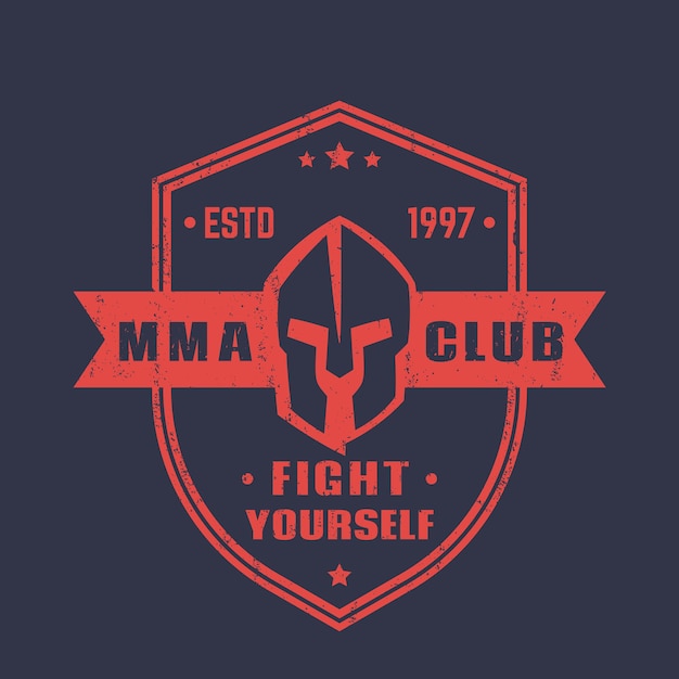 MMA club shield shape emblem, badge, logo with spartan helmet