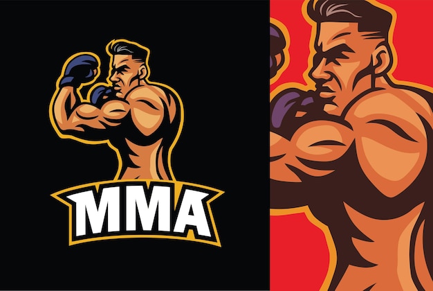 Mma 전투기 권투 권투 선수 스포츠 로고 디자인 일러스트 벡터 아트 템플릿