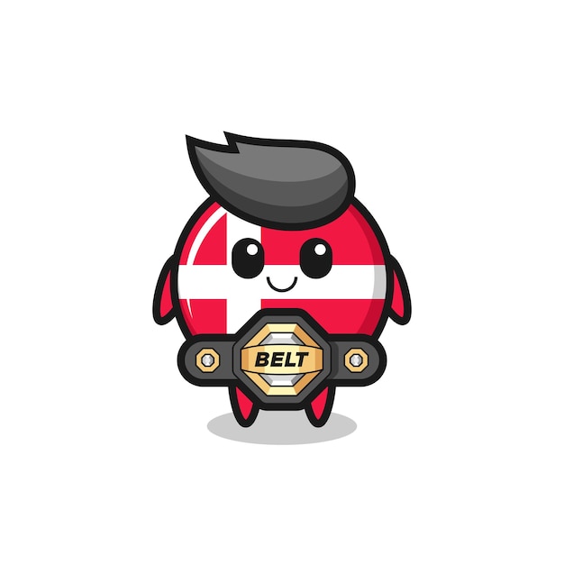 The mma fighter denmark flag badge mascot with a belt , cute style design for t shirt, sticker, logo element