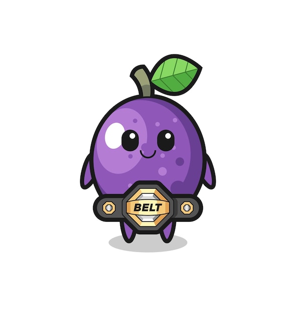 The MMA fighter passion fruit mascot with a belt , cute style design for t shirt, sticker, logo element