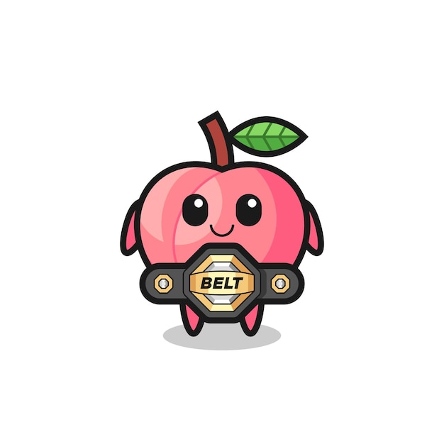 The MMA fighter peach mascot with a belt , cute style design for t shirt, sticker, logo element