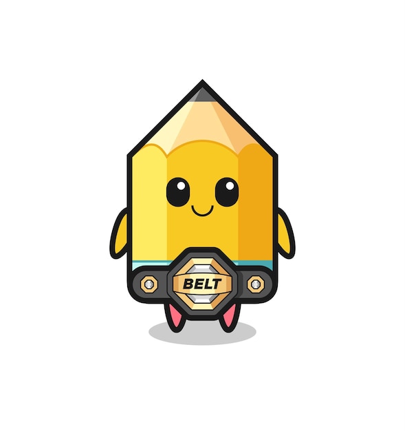 The mma fighter pencil mascot with a belt , cute style design for t shirt, sticker, logo element