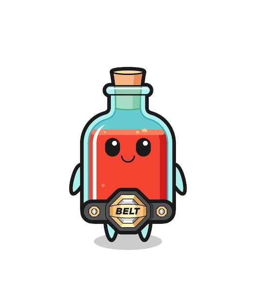 The mma fighter square poison bottle mascot with a belt cute design