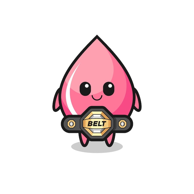 The mma fighter strawberry drop juice mascot with a belt , cute style design for t shirt, sticker, logo element