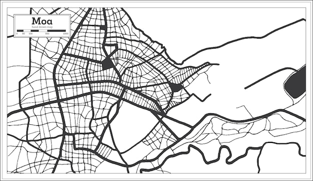 Moa Cuba City Map in Black and White Color in Retro Style Outline Map