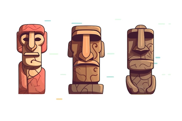 Moai on Easter island Vector cartoon flat elements isolated on background