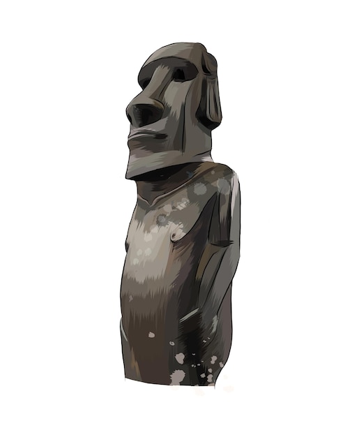 Vettore statua moai, statua dell'isola di pasqua da una spruzzata di acquerello, disegno colorato, realistico.