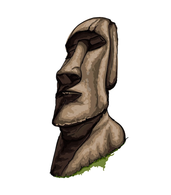 Vettore statua moai statua dell'isola di pasqua da una spruzzata di disegno colorato ad acquerello realistico