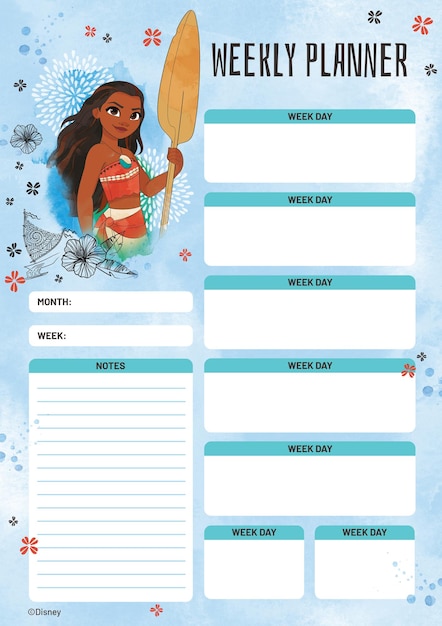 Vector moana weekly planner