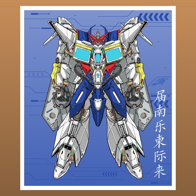 Vector mobiel ontwerp gevecht gundam gevecht mecha robot gebouwd door hoofd arm lichaam been wapen illustratie