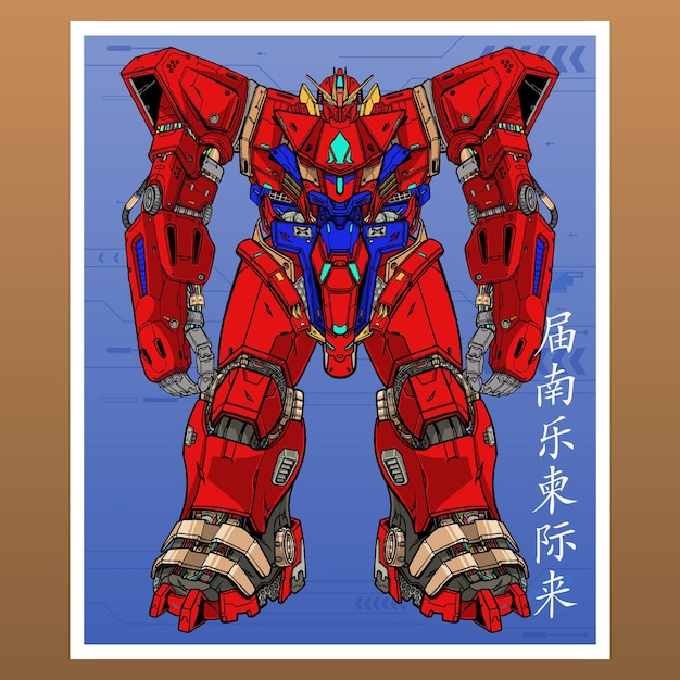 Vector mobiel ontwerp speelgoed gundam gevecht mecha robot gebouwd door hoofd arm lichaam been wapen illustratie