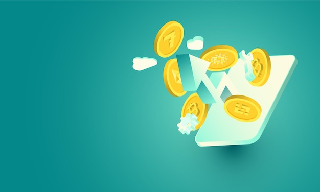 Mobiel sociale media Bitcoin-bewakingsconcept in isometrisch achtergrond vectorontwerp