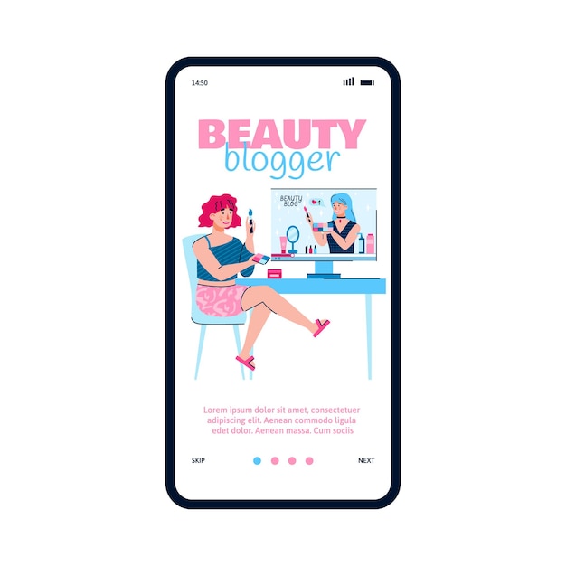 Mobiel telefoonscherm met meisjesabonnee en beautyblogger een vectorillustratie