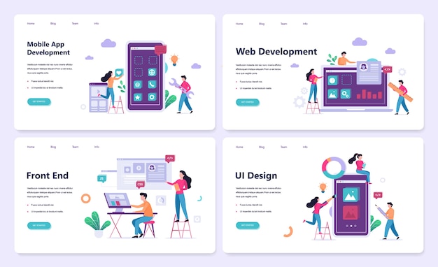 Vector mobiele app en webontwikkeling banner concept set