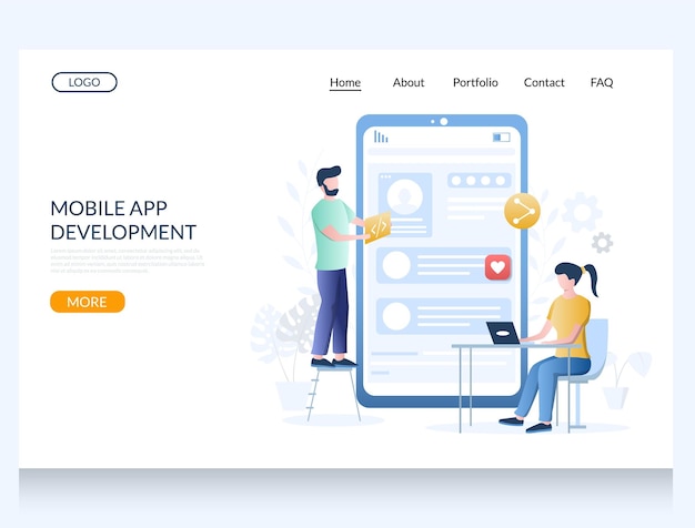 Mobiele app ontwikkeling vector website landing page ontwerpsjabloon