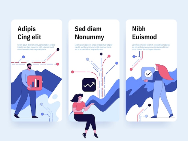 Mobiele app ontwikkelingsconcept mobiele app onboarding schermen