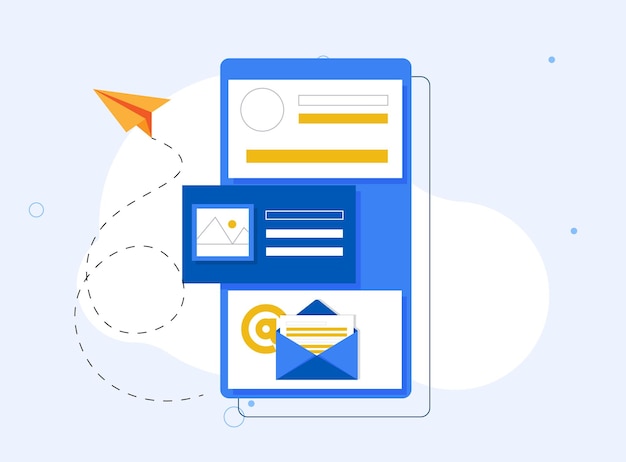 mobiele app platte marketinganalyse met papieren vliegtuig concept vector illustratie ontwerp