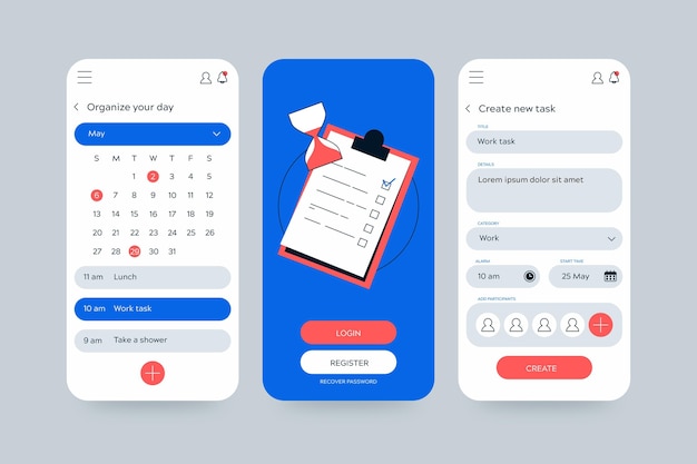 Vector mobiele app voor taakbeheer voor agenda en planner