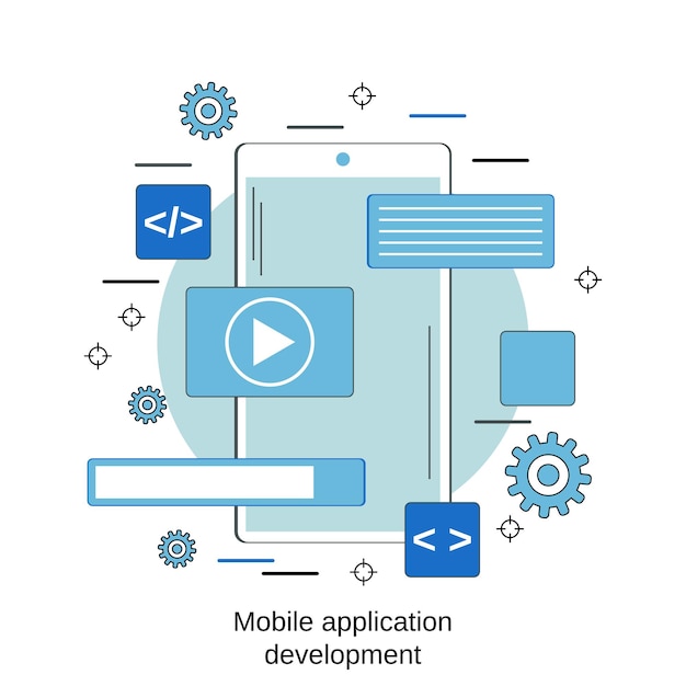 Mobiele applicatie ontwikkeling platte stijl vector ontwerpconcept