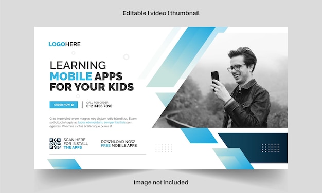 Mobiele apps-promotie YouTube-videominiatuur en webbannersjabloon