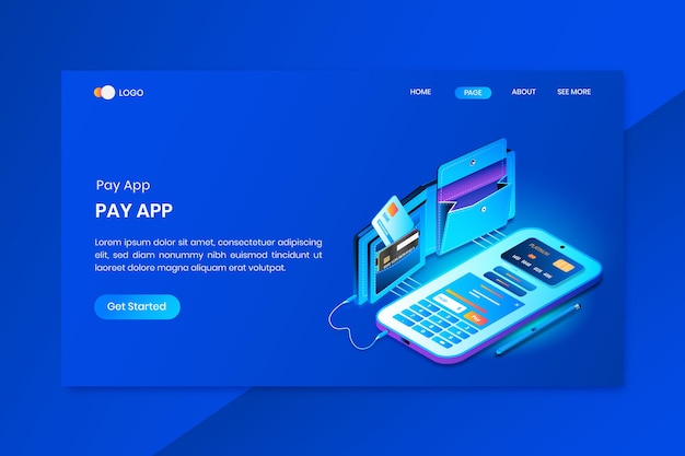 Mobiele betaling via internetapp Isometrische concept-bestemmingspagina.
