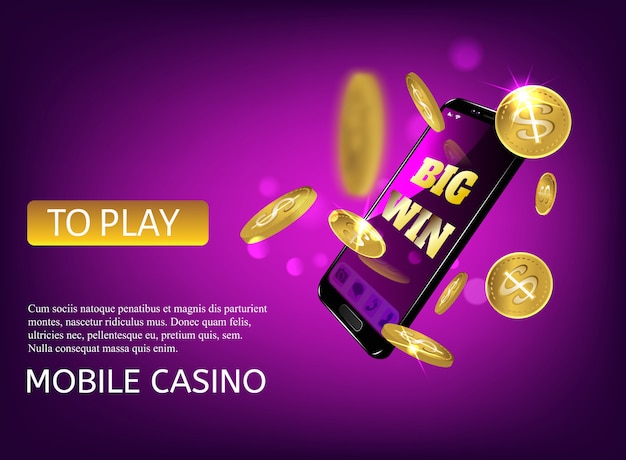 Mobiele casino gokkast. Vliegende telefoon marketing achtergrond voor casino jackpot slots machine