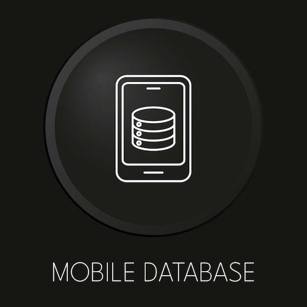 Mobiele database minimale vector lijn pictogram op 3D-knop geïsoleerd op zwarte achtergrond Premium Vector