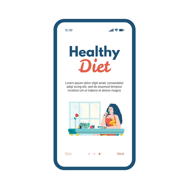 Mobiele gezonde voeding en fitness voeding app platte vectorillustratie geïsoleerd