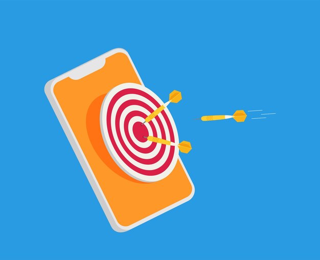 Mobiele marketing en targeting Smartphone met dartbord in het scherm