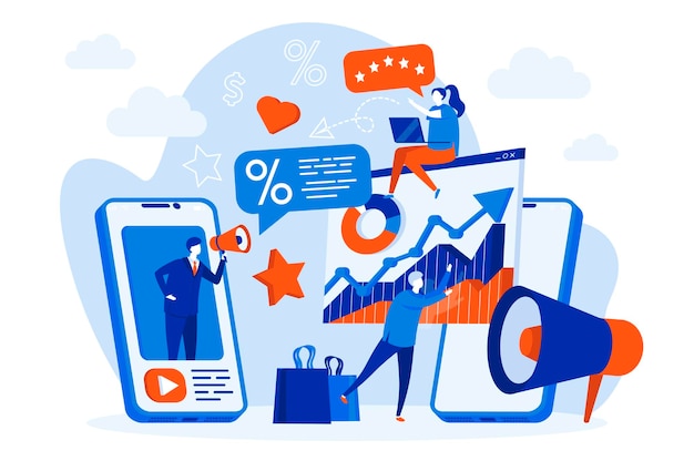 Mobiele marketing webconcept met mensen illustratie