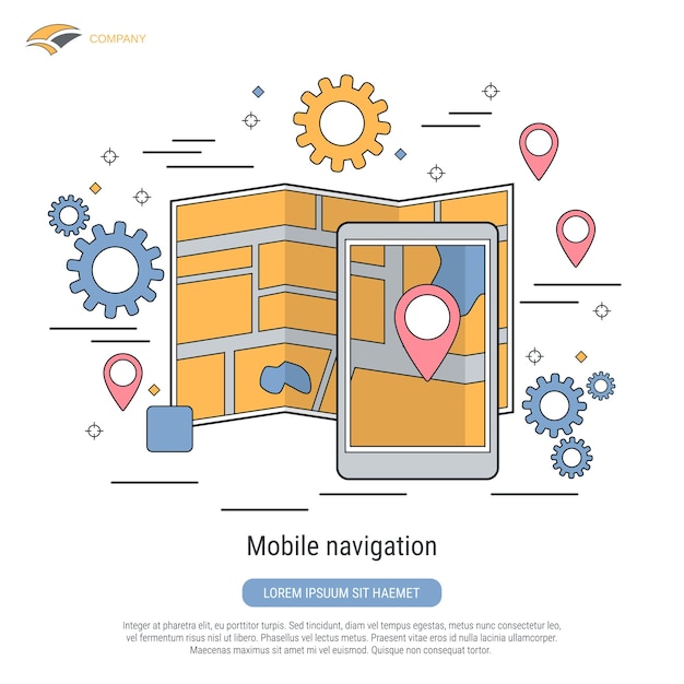 Vector mobiele navigatie platte contour stijl vector concept illustratie