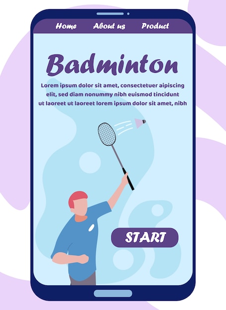 Mobiele platte bestemmingspagina Nodig Play Badminton uit