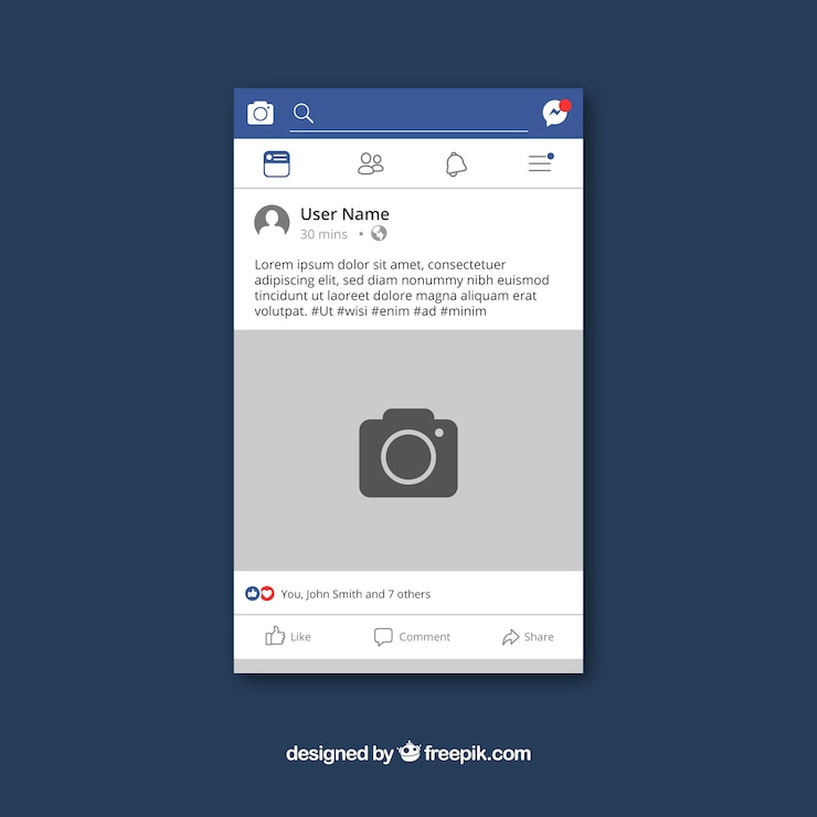 Vector mobiele post op facebook met plat ontwerp