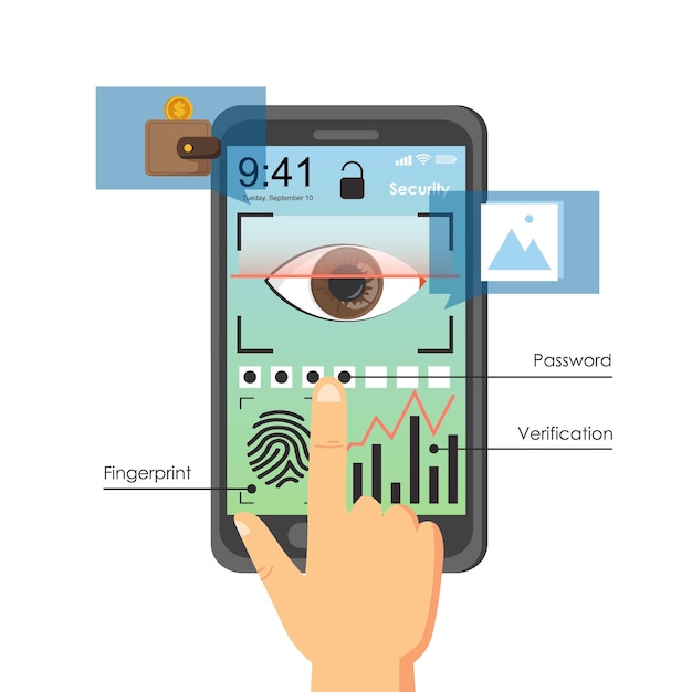 Vector mobiele telefoon gebruiker authenticatie methoden vector vlakke afbeelding