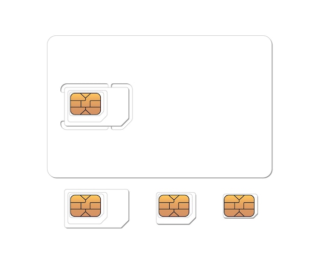 Mobiele telefoon gsm-simkaart met standaard micro- en nano-emv-chipset plastic kaart leeg realistisch