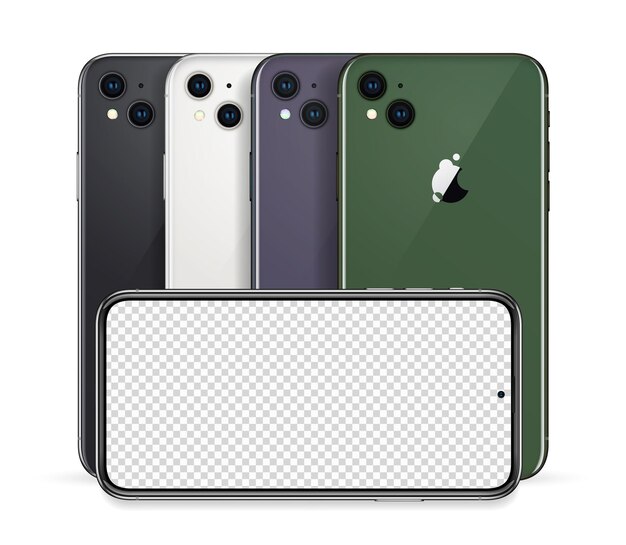 Mobiele telefoon horizontale sjabloon met voor- en achteraanzicht set Vector smartphone mockup op witte achtergrond met transparant scherm