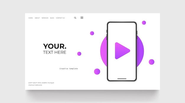 Mobiele telefoon met afspeelknop op scherm App-presentatie bestemmingspagina Vectorillustratie